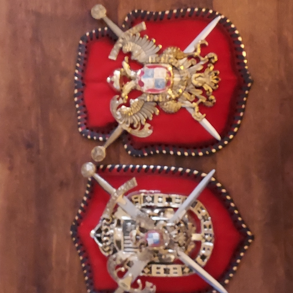 Set Of 2 Vintage Coat Of Arms Plaques Swords Spain